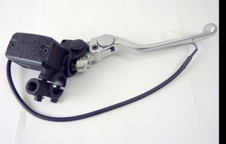 Brembo Master Cylinder, Brake, PS 13 w/ Integrated Reservoir w/ Adj. Polished Lever .45 w/ Mirror Mount Clamp, w/ Microswitch, Axial, Front, Black