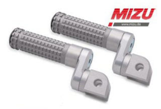 Mizu Germany 22mm Adjustable Lowering/Raising Passenger Footpegs, Silver - Mizu-409TT2220042