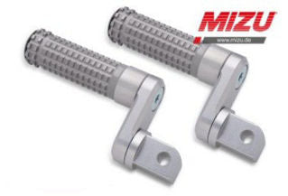 Mizu Germany 33mm Adjustable Lowering/Raising Passenger Footpegs, Silver - Mizu-409TT3320042